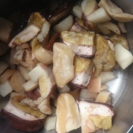 porcini mushrooms in a saucepan