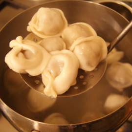 cook dumplings for 7 minutes after boiling, catch with a slotted spoon