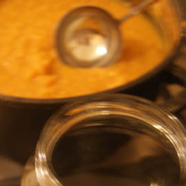 pour caviar into prepared jars