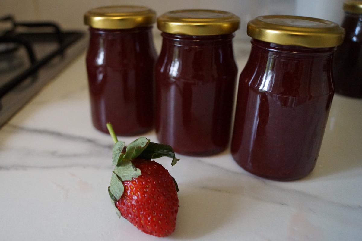 ready-made strawberry jam in jars